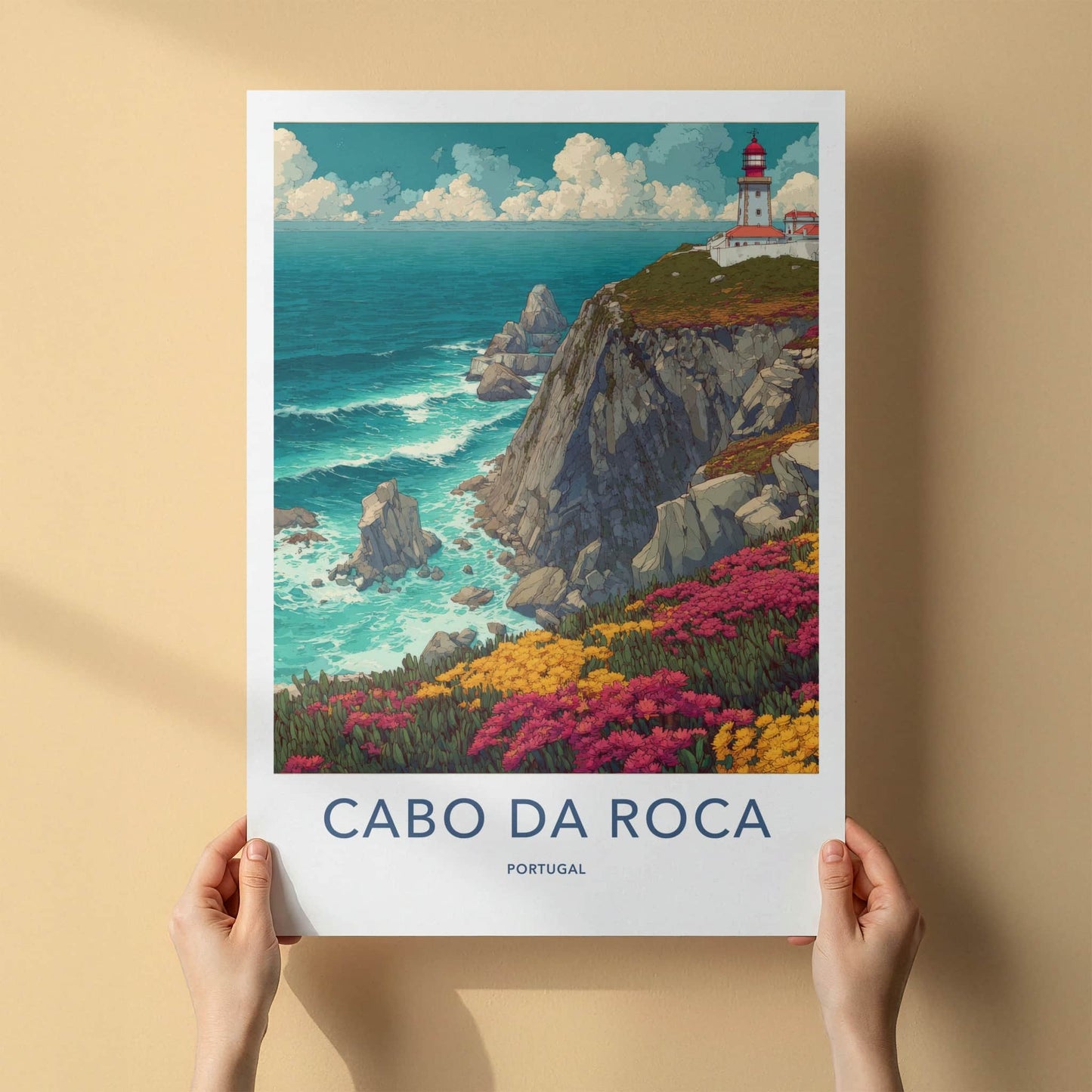 Cabo Da Roca Poster - Portugal Travel Art - Lighthouse Ocean Cliffs Home Decor