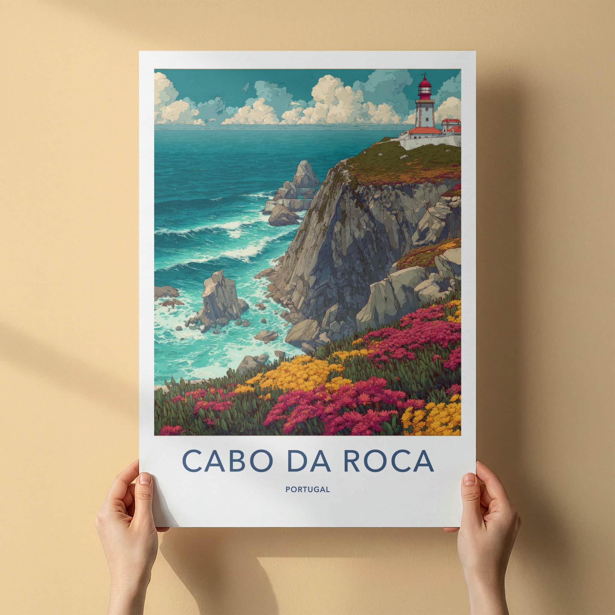 Cabo Da Roca Poster - Portugal Travel Art - Lighthouse Ocean Cliffs Home Decor