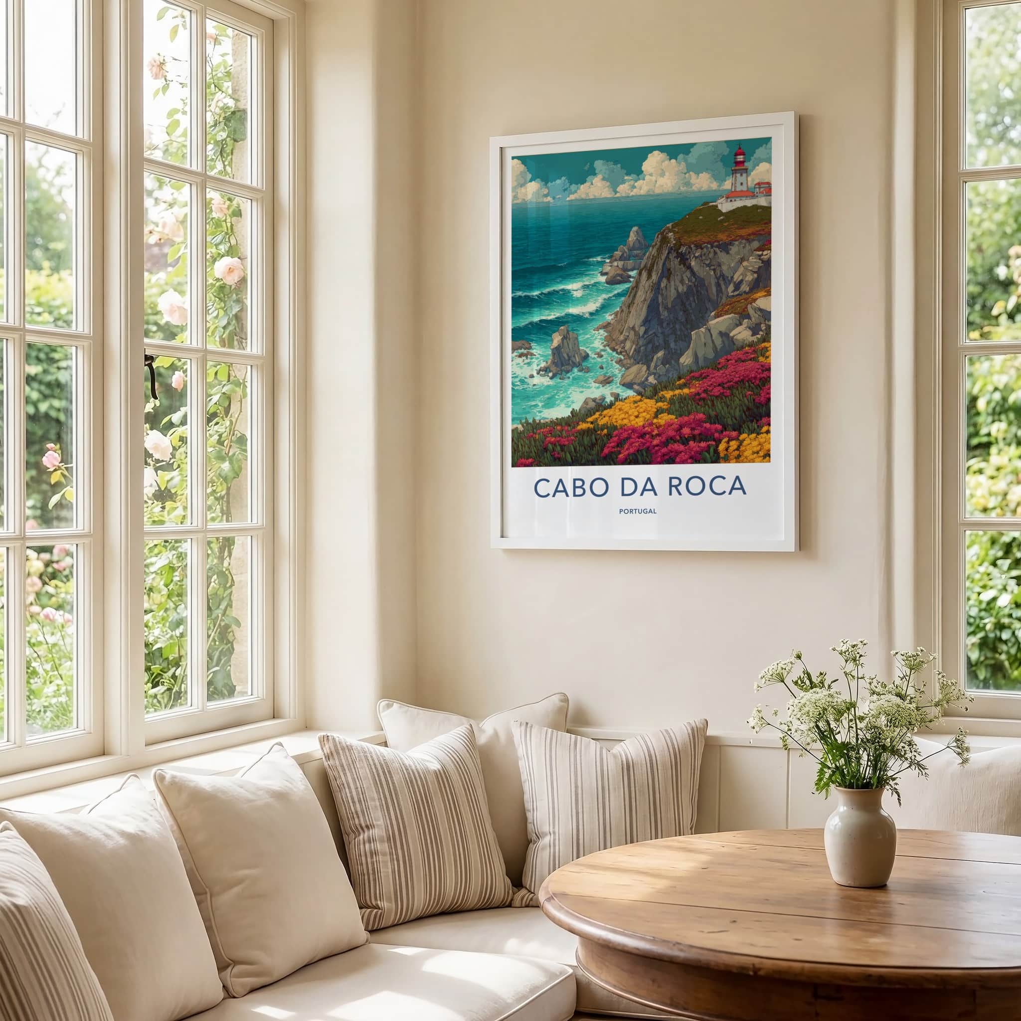 Cabo Da Roca Poster - Portugal Travel Art - Lighthouse Ocean Cliffs Home Decor