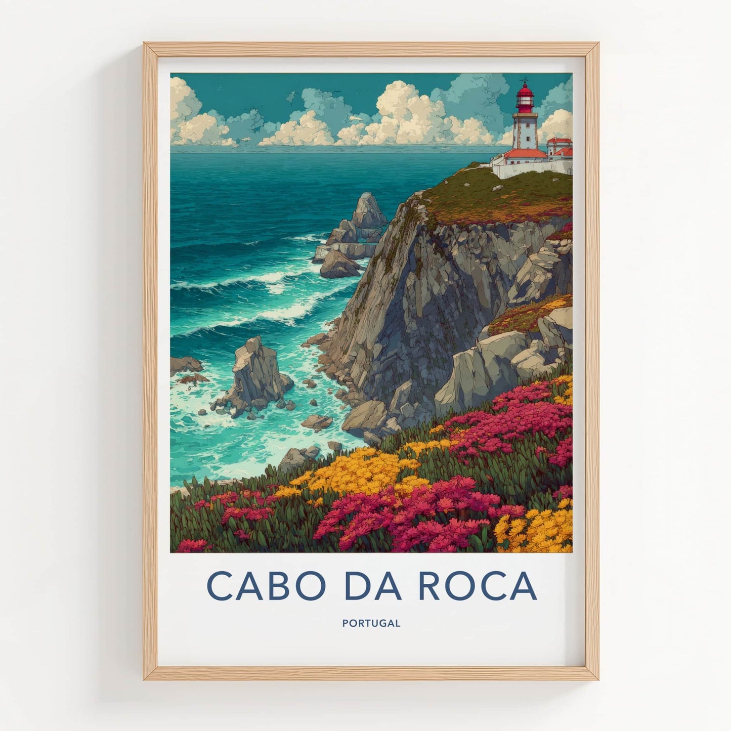 Cabo Da Roca Poster - Portugal Travel Art - Lighthouse Ocean Cliffs Home Decor