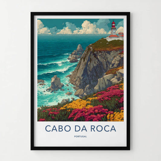 Cabo Da Roca Poster - Portugal Travel Art - Lighthouse Ocean Cliffs Home Decor