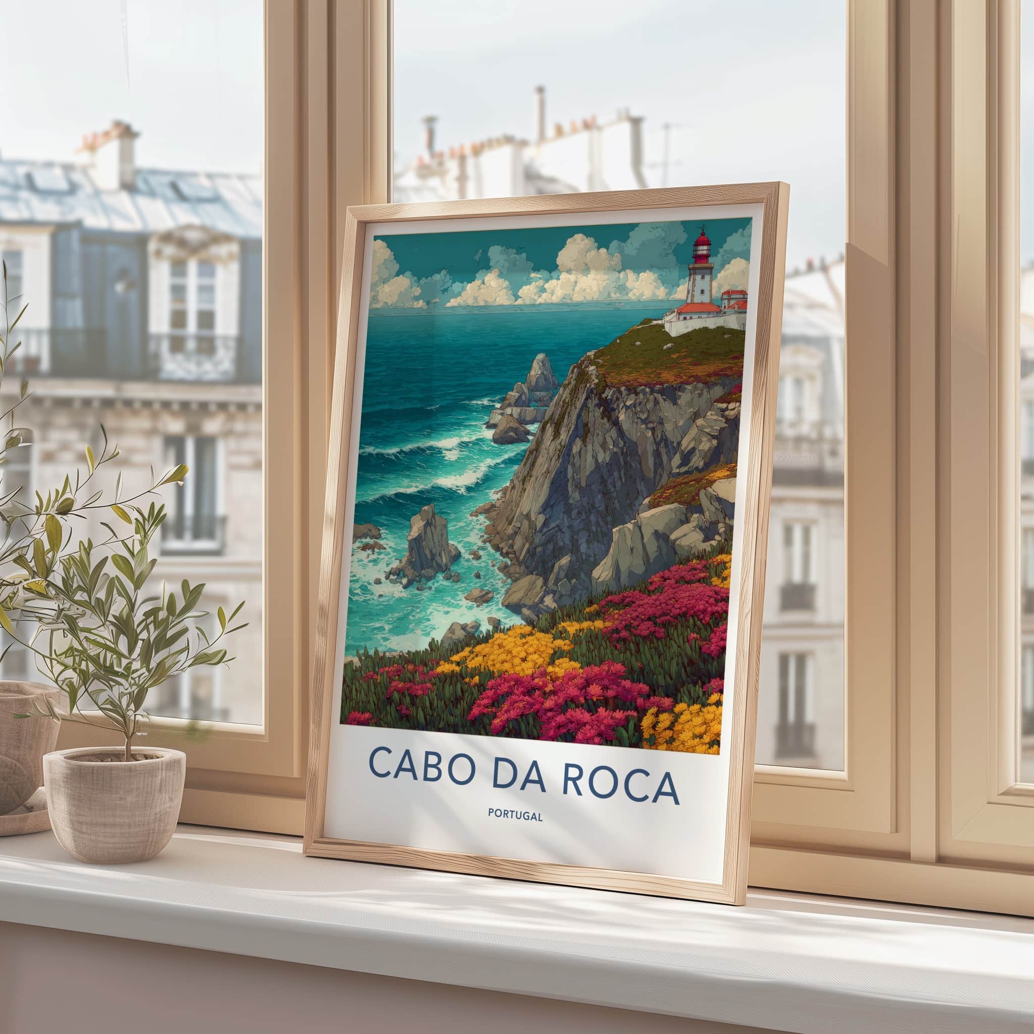 Cabo Da Roca Poster - Portugal Travel Art - Lighthouse Ocean Cliffs Home Decor