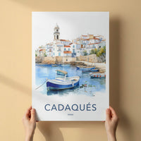 Cadaques Poster - Spain Travel Art - White Village Boats Home Decor