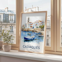 Cadaques Poster - Spain Travel Art - White Village Boats Home Decor