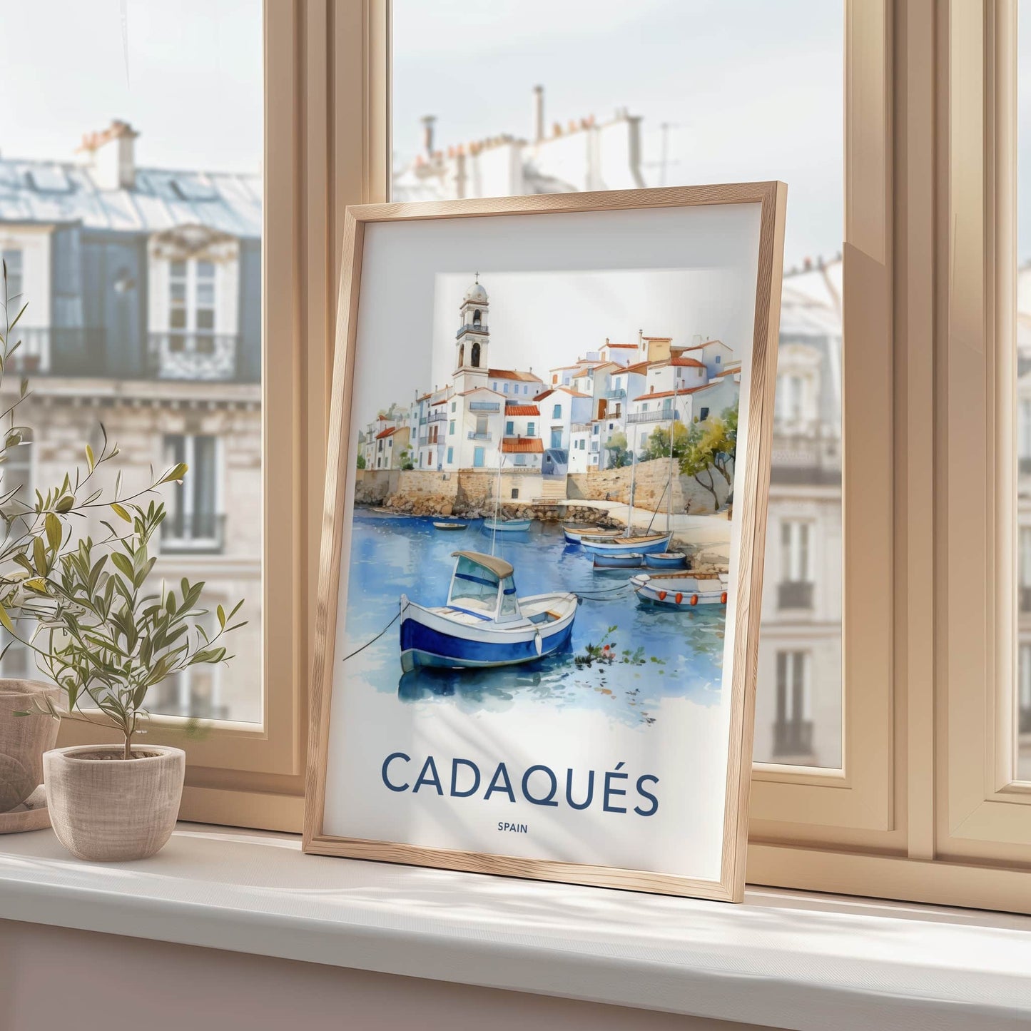 Cadaques Poster - Spain Travel Art - White Village Boats Home Decor