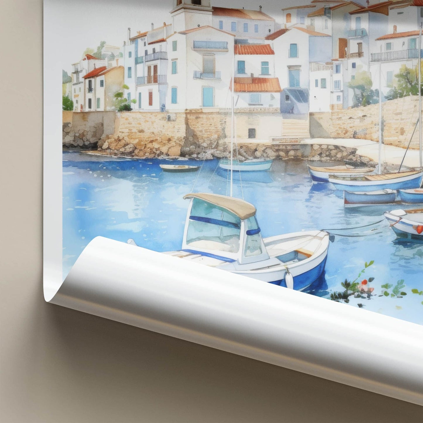 Cadaques Poster - Spain Travel Art - White Village Boats Home Decor
