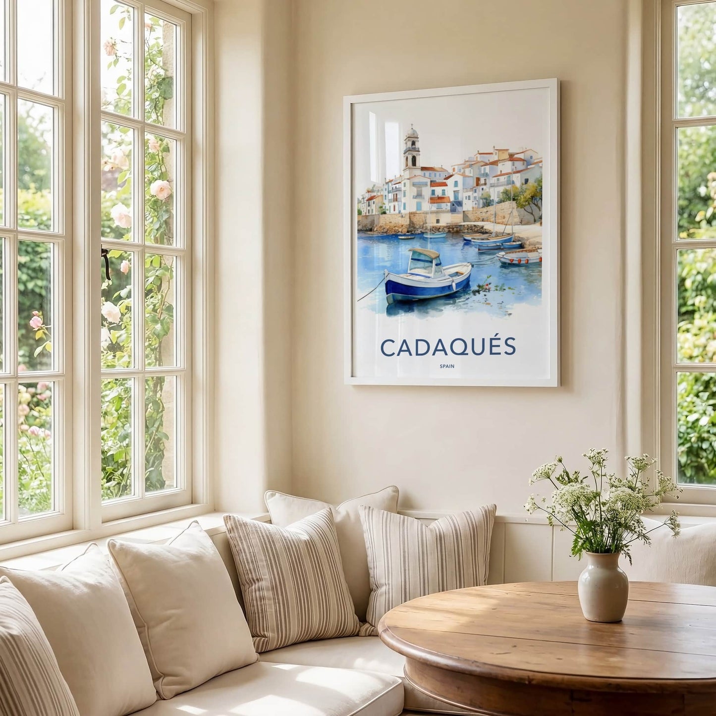 Cadaques Poster - Spain Travel Art - White Village Boats Home Decor
