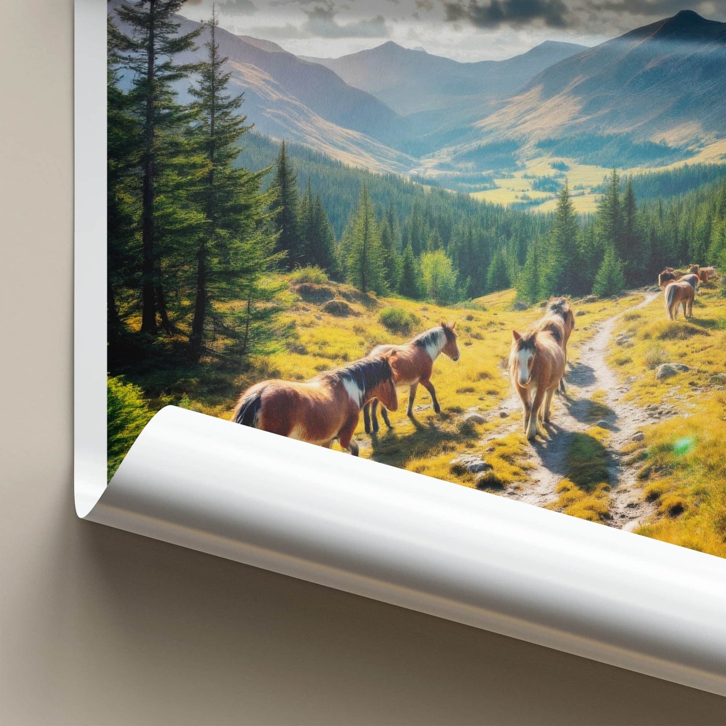 Cairngorms Poster - Scotland Travel Art - Mountain Path Horses Home Decor