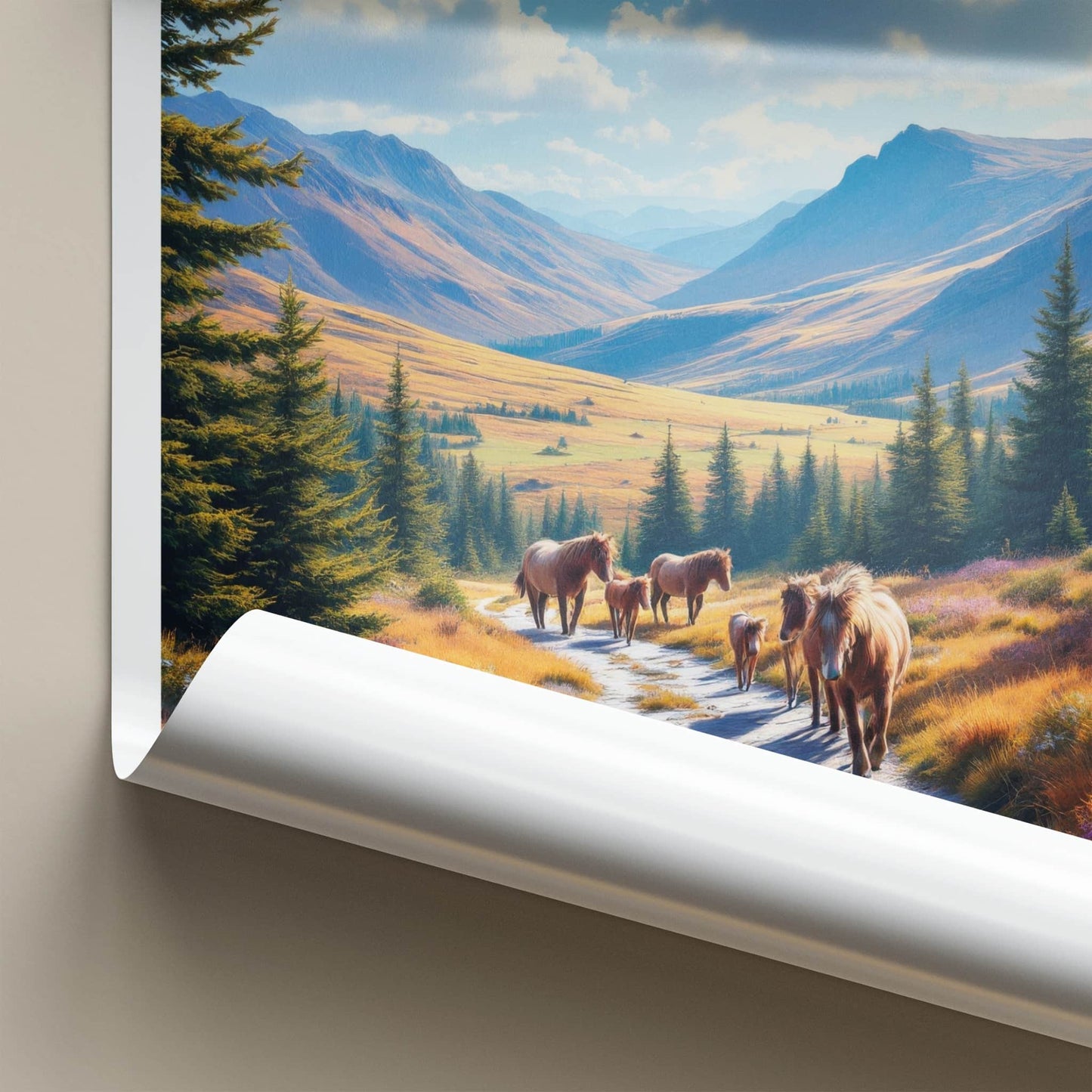 Cairngorms Poster - Scotland Travel Art - Mountain Trail Horses Home Decor