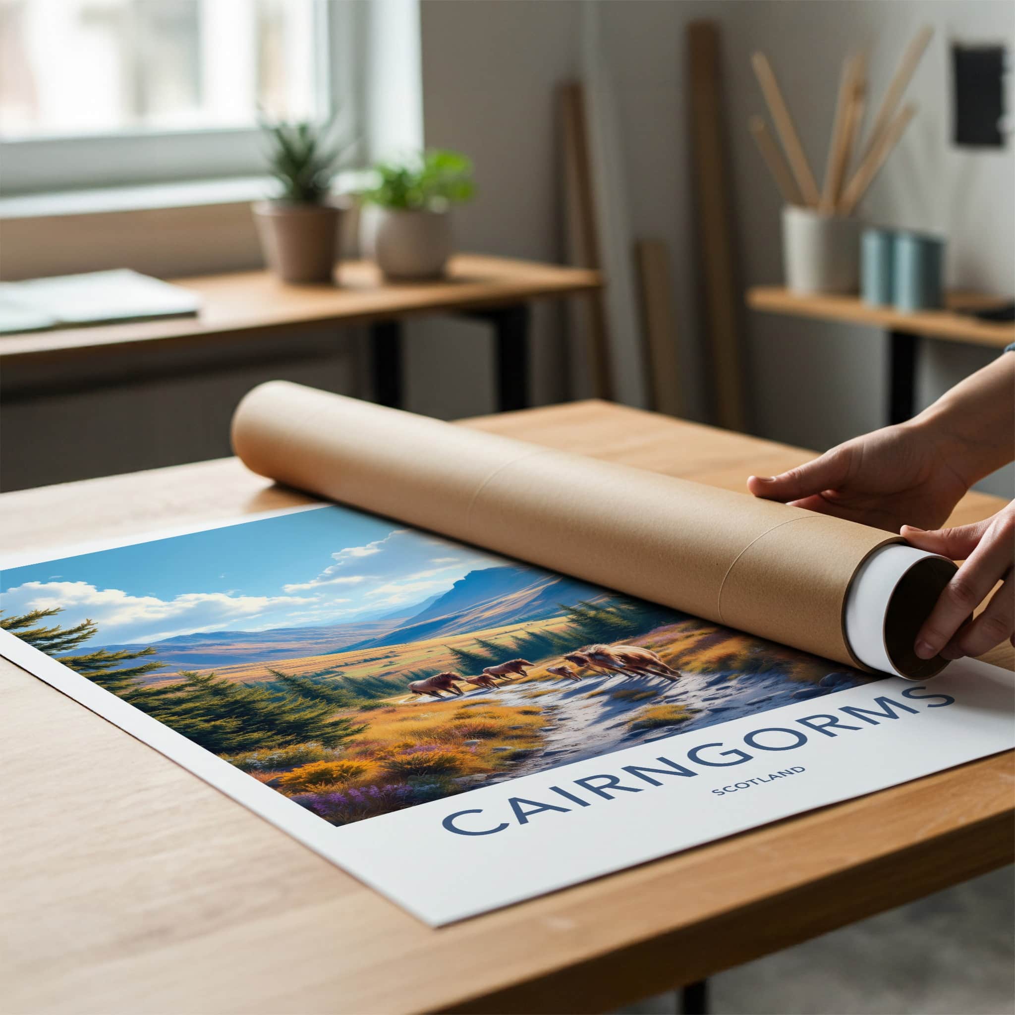 Cairngorms Poster - Scotland Travel Art - Mountain Trail Horses Home Decor