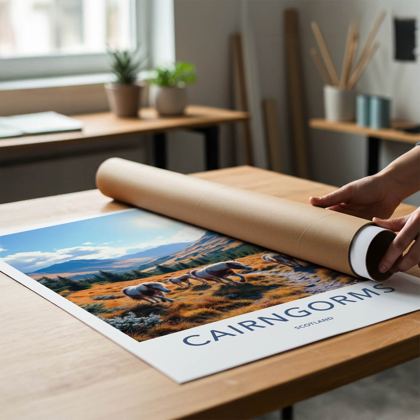 Cairngorms Poster - Scotland Travel Art - Wild Ponies Mountains Home Decor