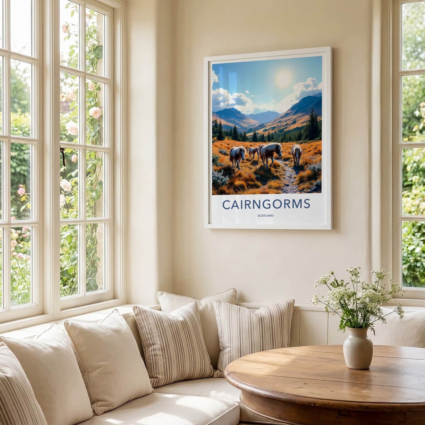 Cairngorms Poster - Scotland Travel Art - Wild Ponies Mountains Home Decor
