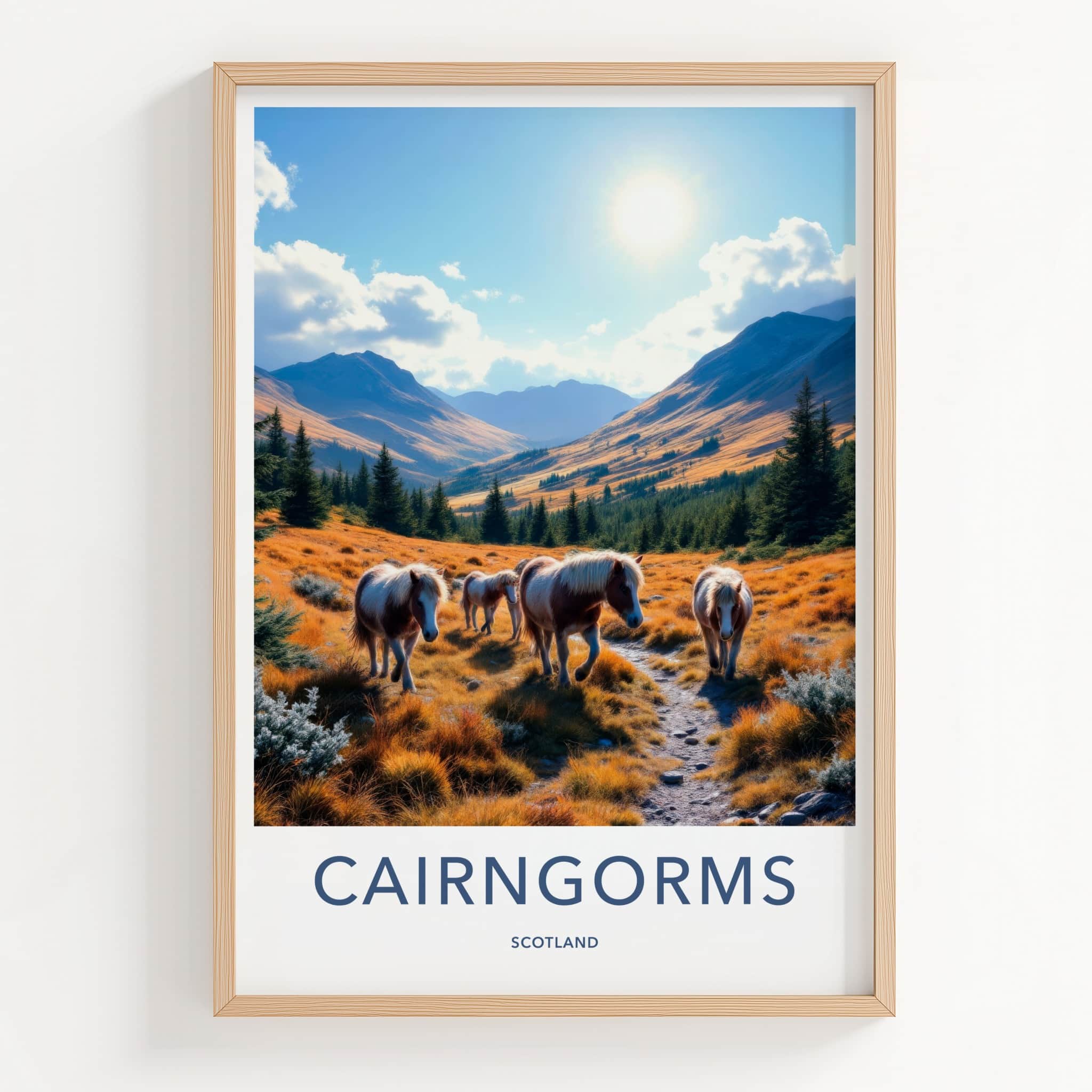 Cairngorms Poster - Scotland Travel Art - Wild Ponies Mountains Home Decor