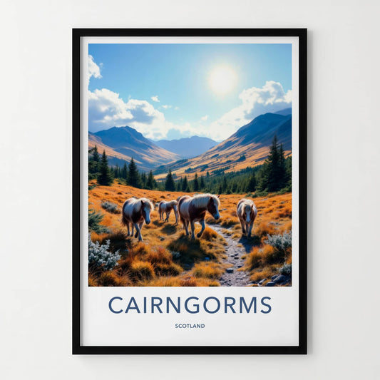 Cairngorms Poster - Scotland Travel Art - Wild Ponies Mountains Home Decor