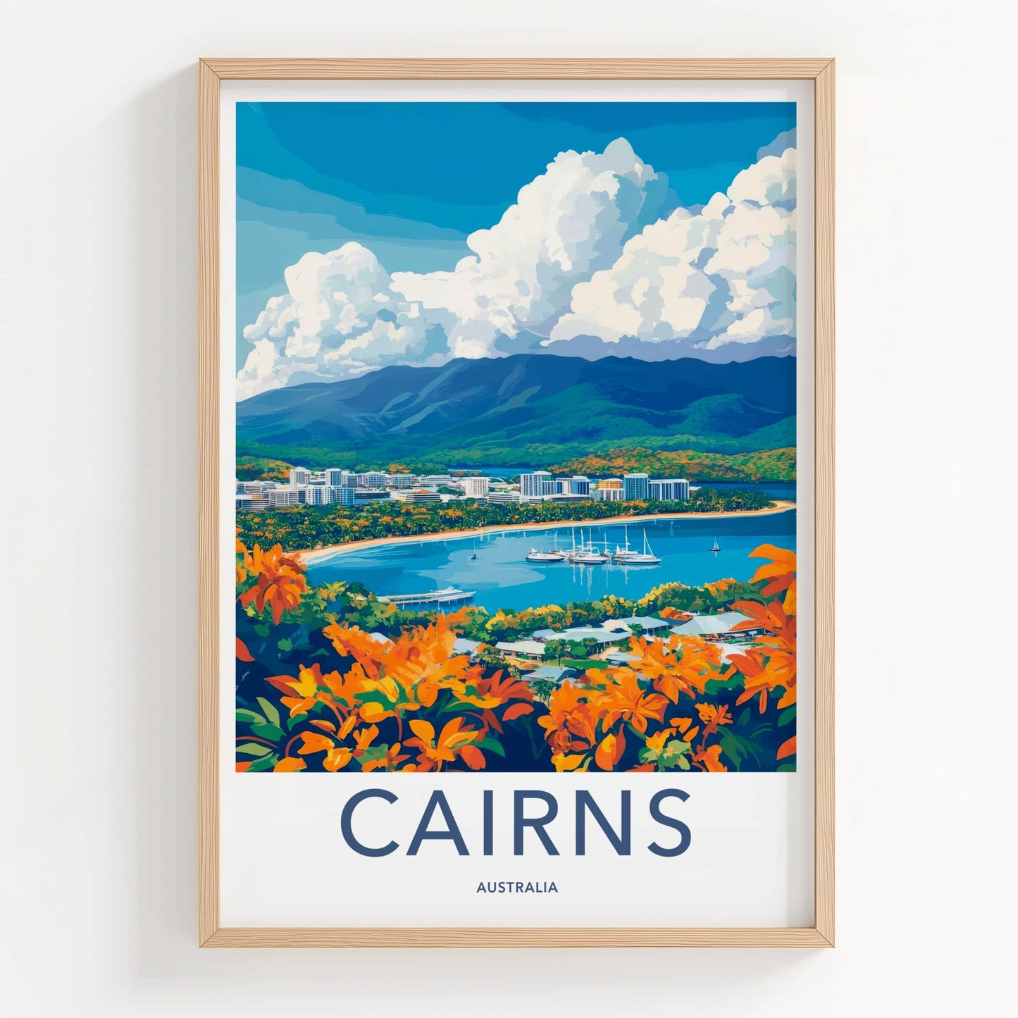 Cairns Poster - Australia Travel Art - Tropical Bay Vista Home Decor