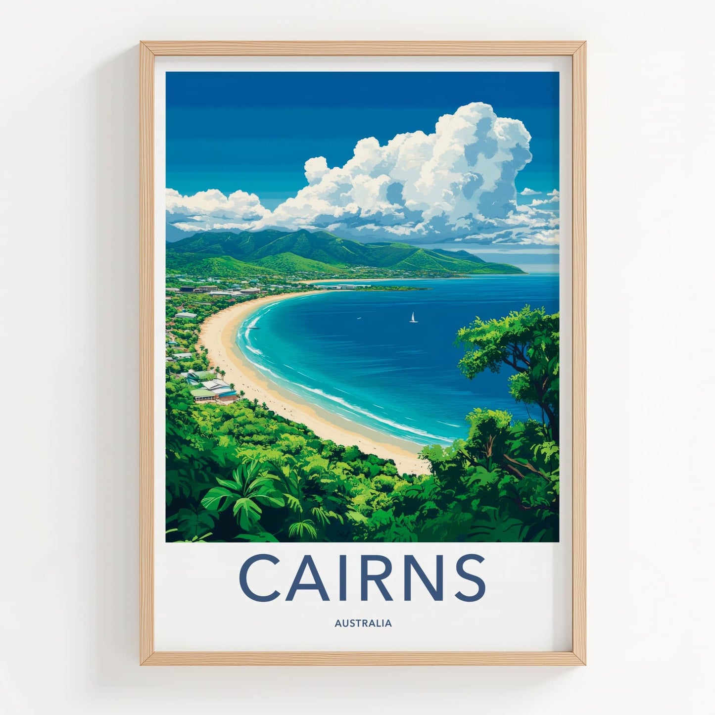 Cairns Poster - Australia Travel Art - Tropical Coastal Bay Wall Decor