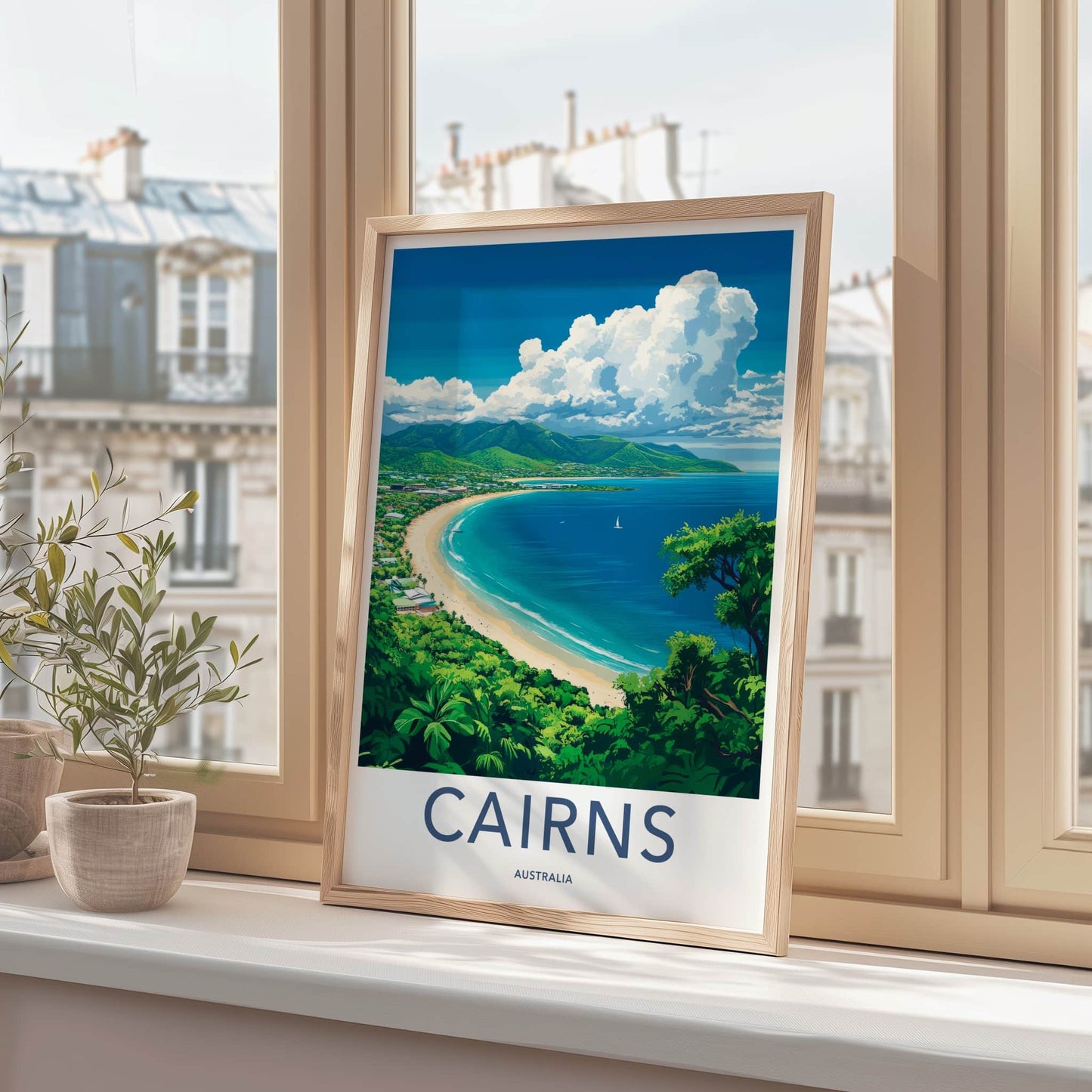 Cairns Poster - Australia Travel Art - Tropical Coastal Bay Wall Decor