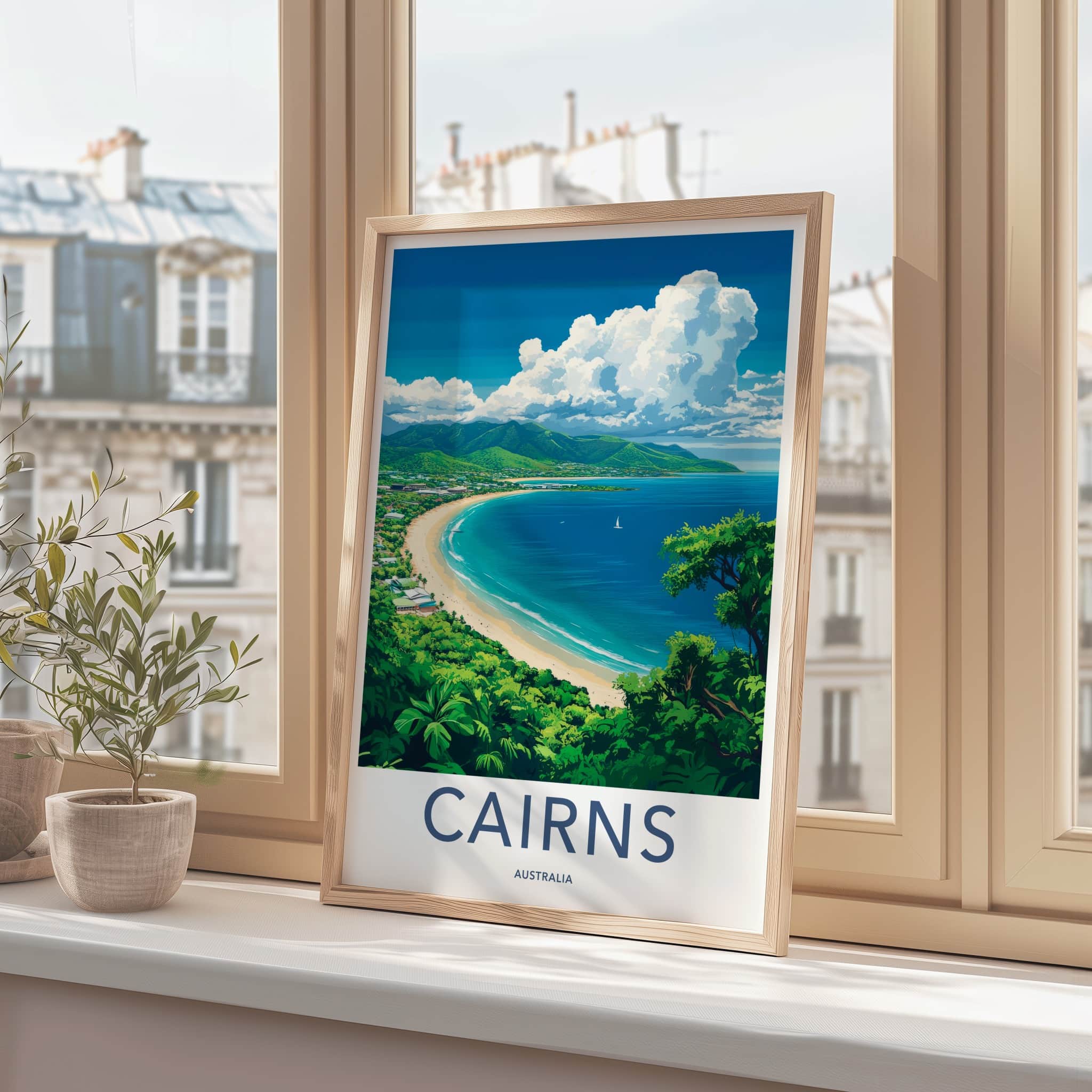 Cairns Poster - Australia Travel Art - Tropical Coastal Bay Wall Decor