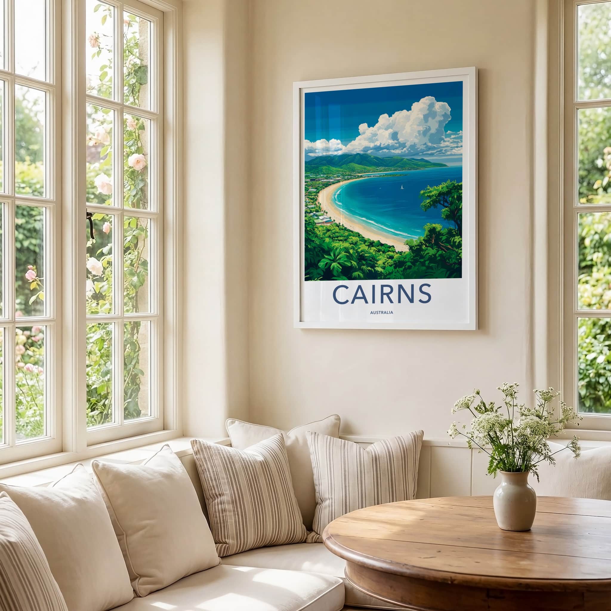 Cairns Poster - Australia Travel Art - Tropical Coastal Bay Wall Decor