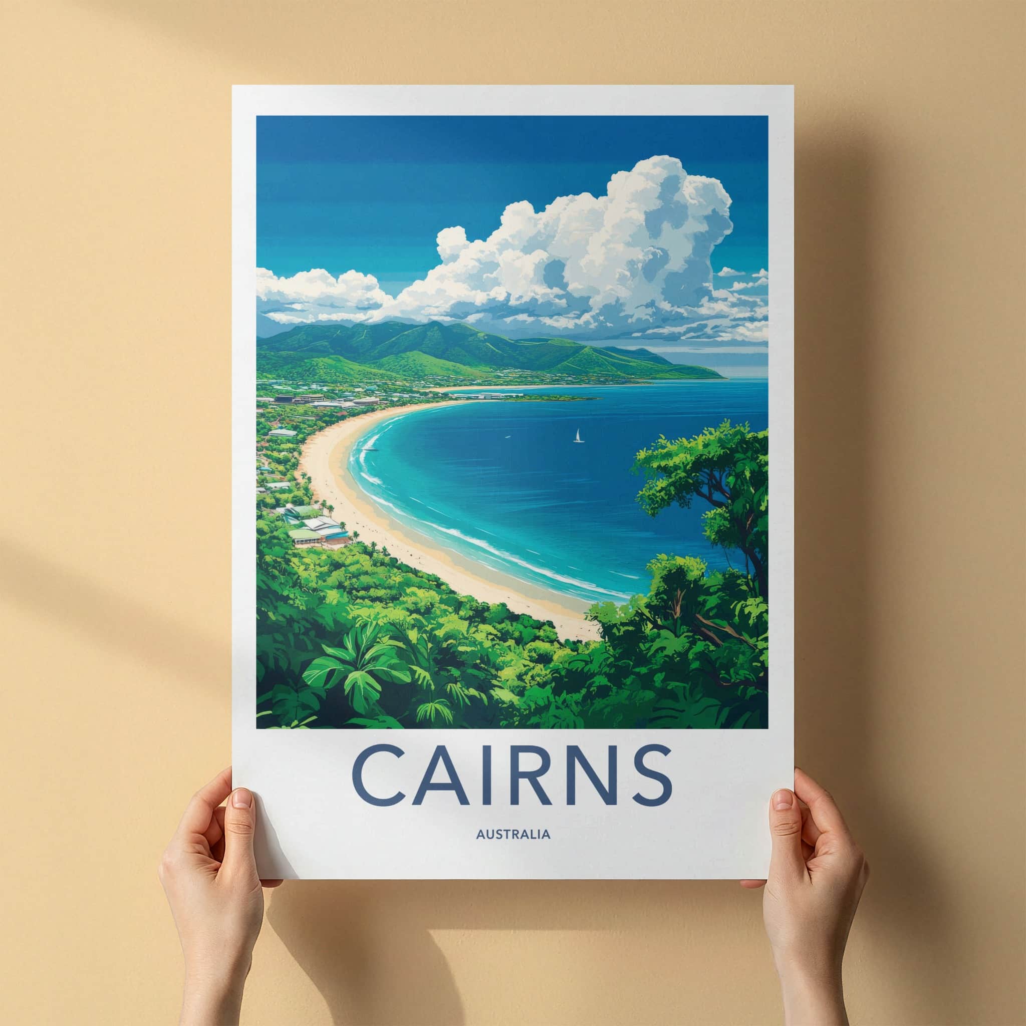 Cairns Poster - Australia Travel Art - Tropical Coastal Bay Wall Decor