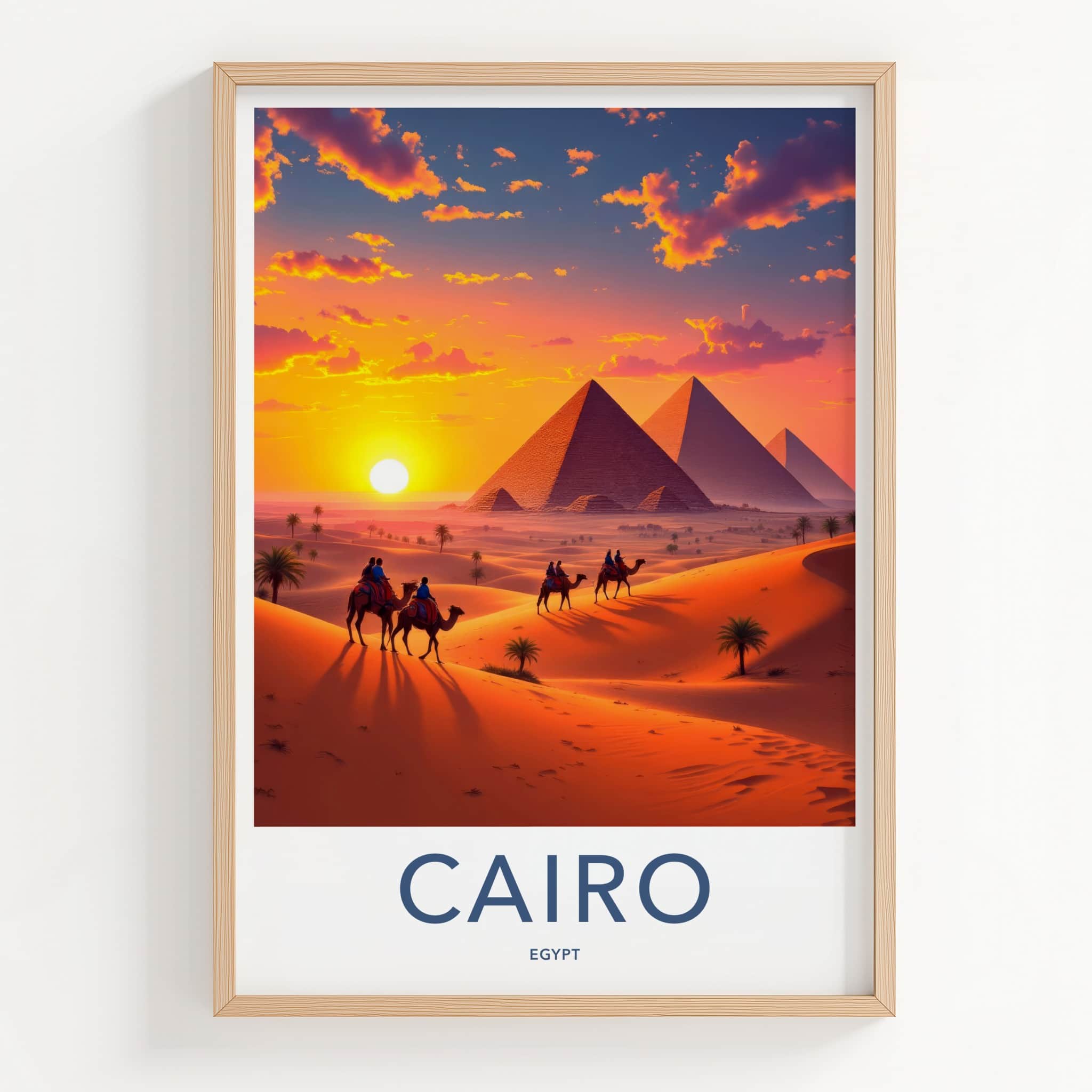 Cairo Poster - Egypt Framed Art - Majestic Pyramids Sunset Framed Decor
