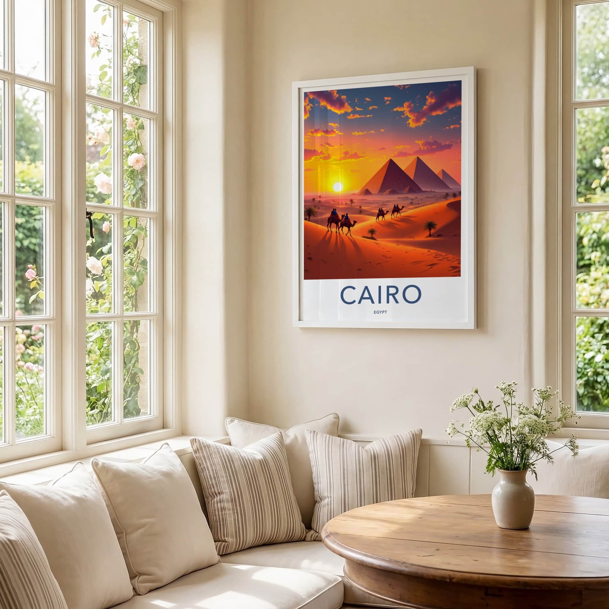 Cairo Poster - Egypt Framed Art - Majestic Pyramids Sunset Framed Decor