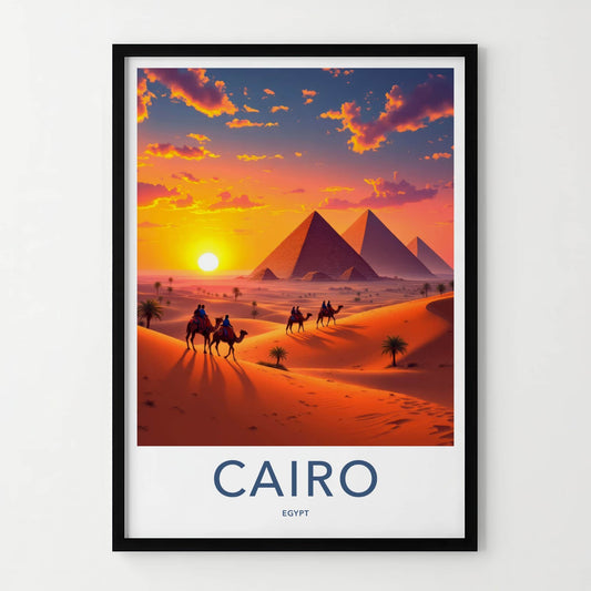 Cairo Poster - Egypt Framed Art - Majestic Pyramids Sunset Framed Decor