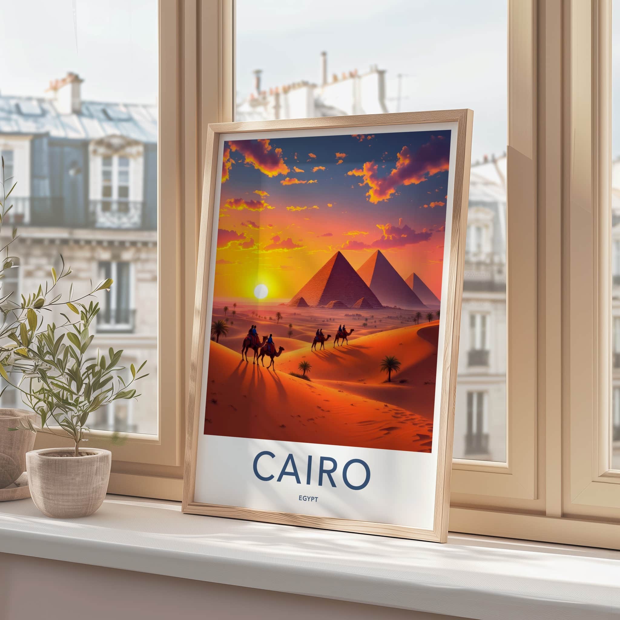 Cairo Poster - Egypt Framed Art - Majestic Pyramids Sunset Framed Decor