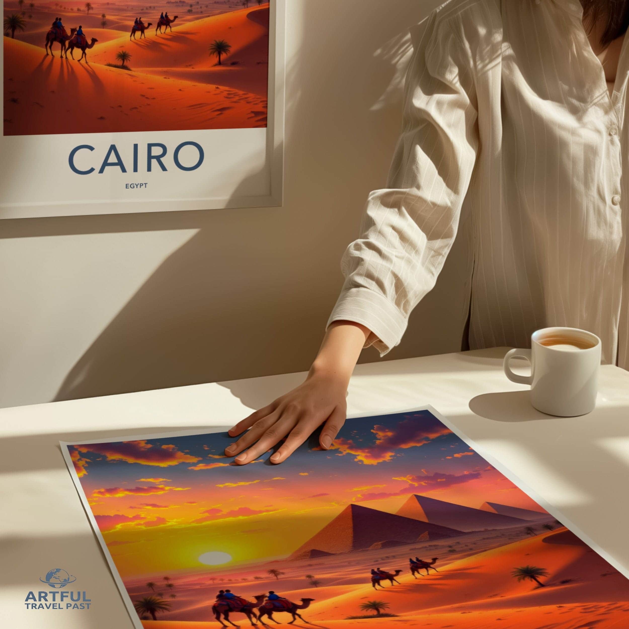 Cairo Poster - Egypt Framed Art - Majestic Pyramids Sunset Framed Decor