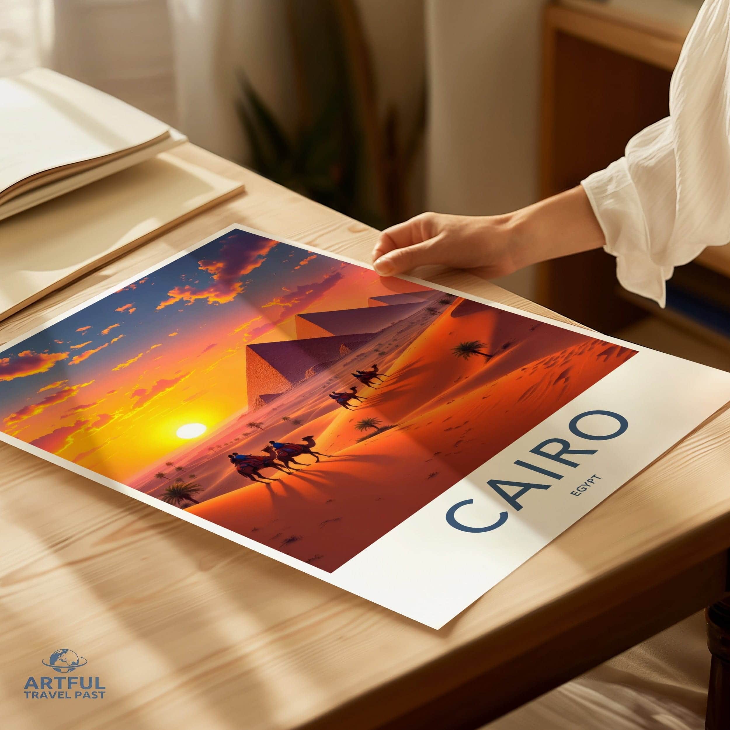 Cairo Poster - Egypt Framed Art - Majestic Pyramids Sunset Framed Decor