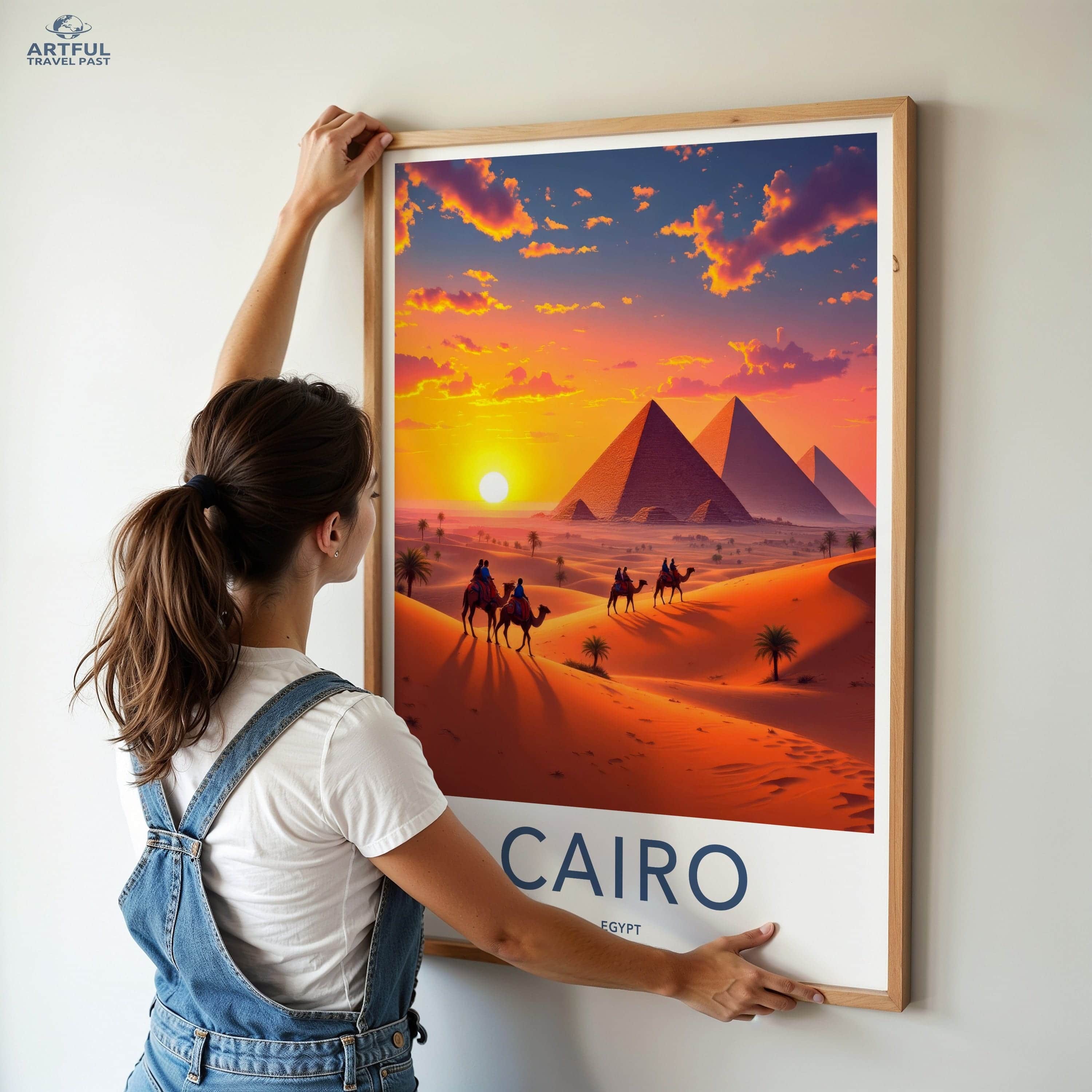 Cairo Poster - Egypt Framed Art - Majestic Pyramids Sunset Framed Decor