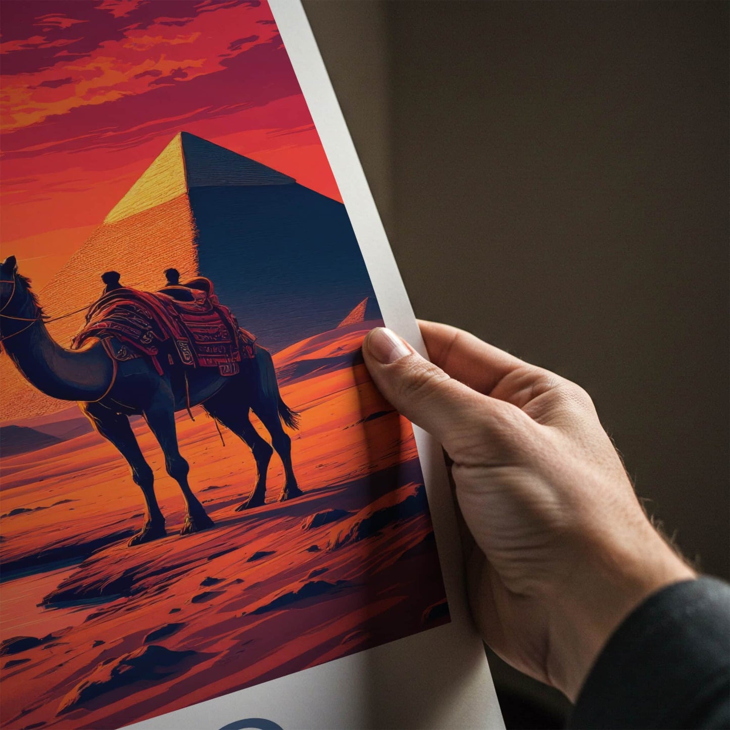 Cairo Poster - Egypt Framed Print - Camel Desert Sunset Lounge Decor