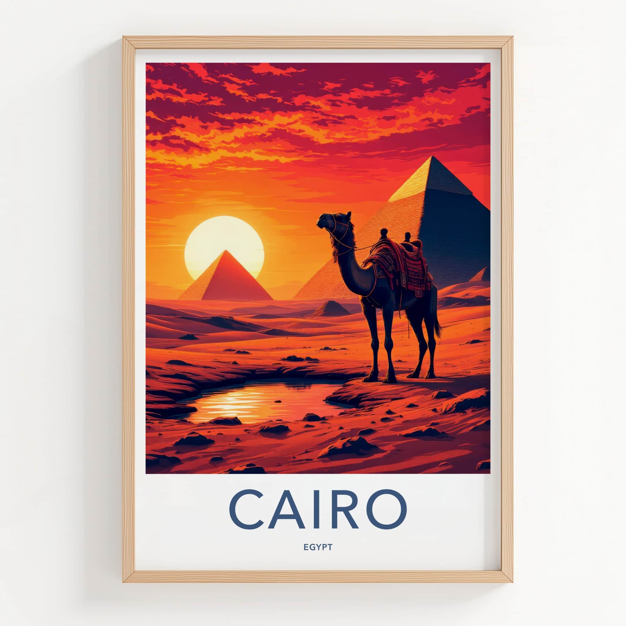 Cairo Poster - Egypt Framed Print - Camel Desert Sunset Lounge Decor