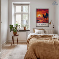 Cairo Poster - Egypt Framed Print - Camel Desert Sunset Lounge Decor