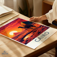 Cairo Poster - Egypt Framed Print - Camel Desert Sunset Lounge Decor