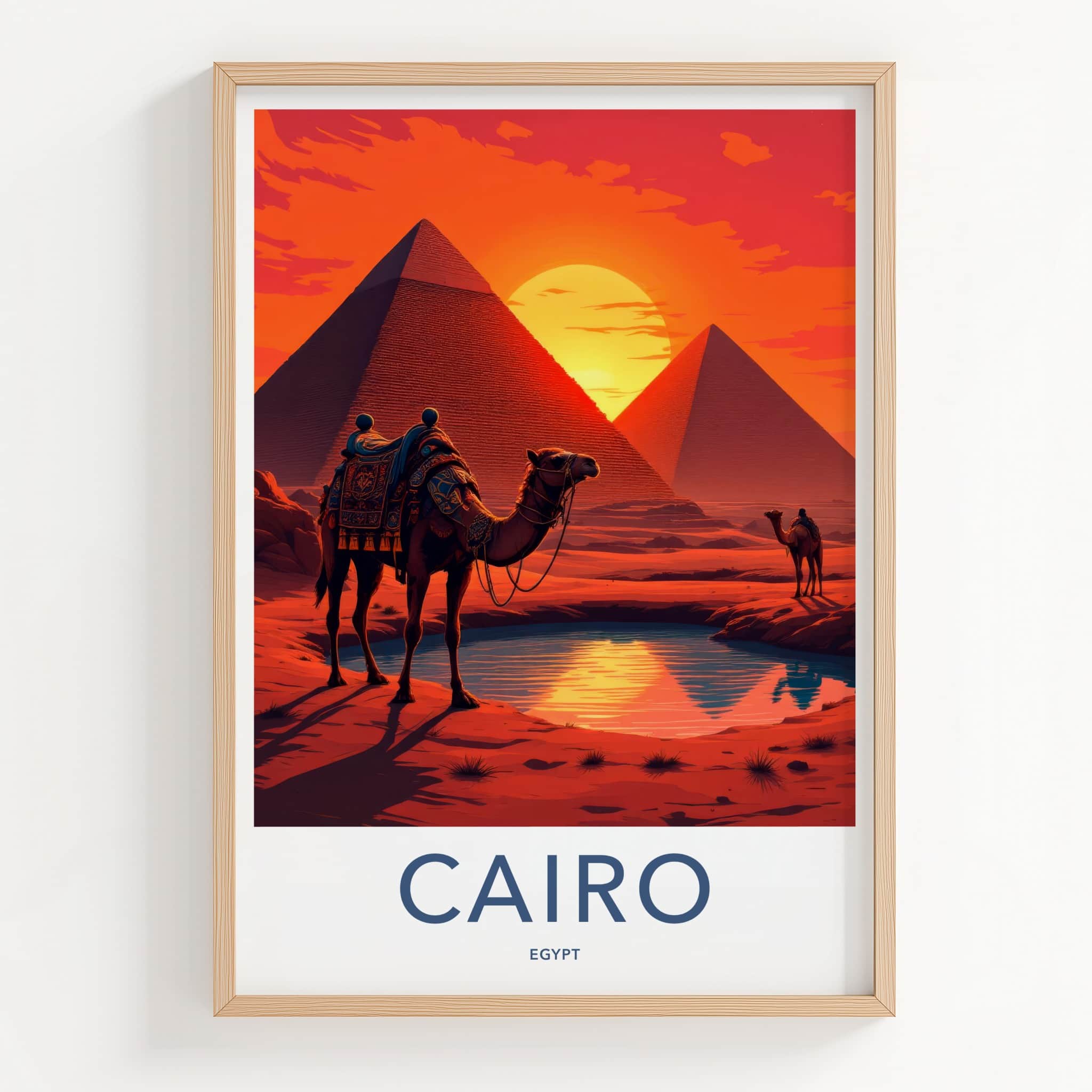 Cairo Poster - Egypt Framed Print - Desert Pyramid Sunset Lounge Decor
