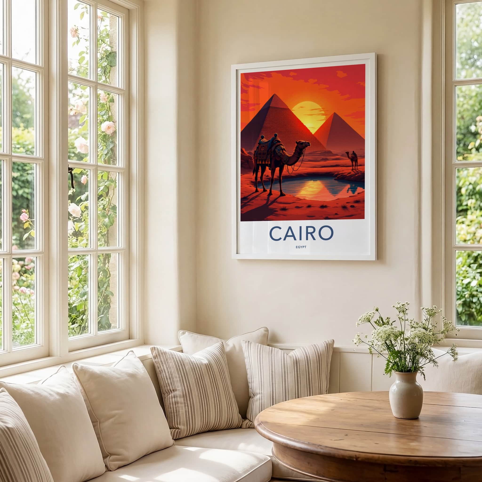 Cairo Poster - Egypt Framed Print - Desert Pyramid Sunset Lounge Decor