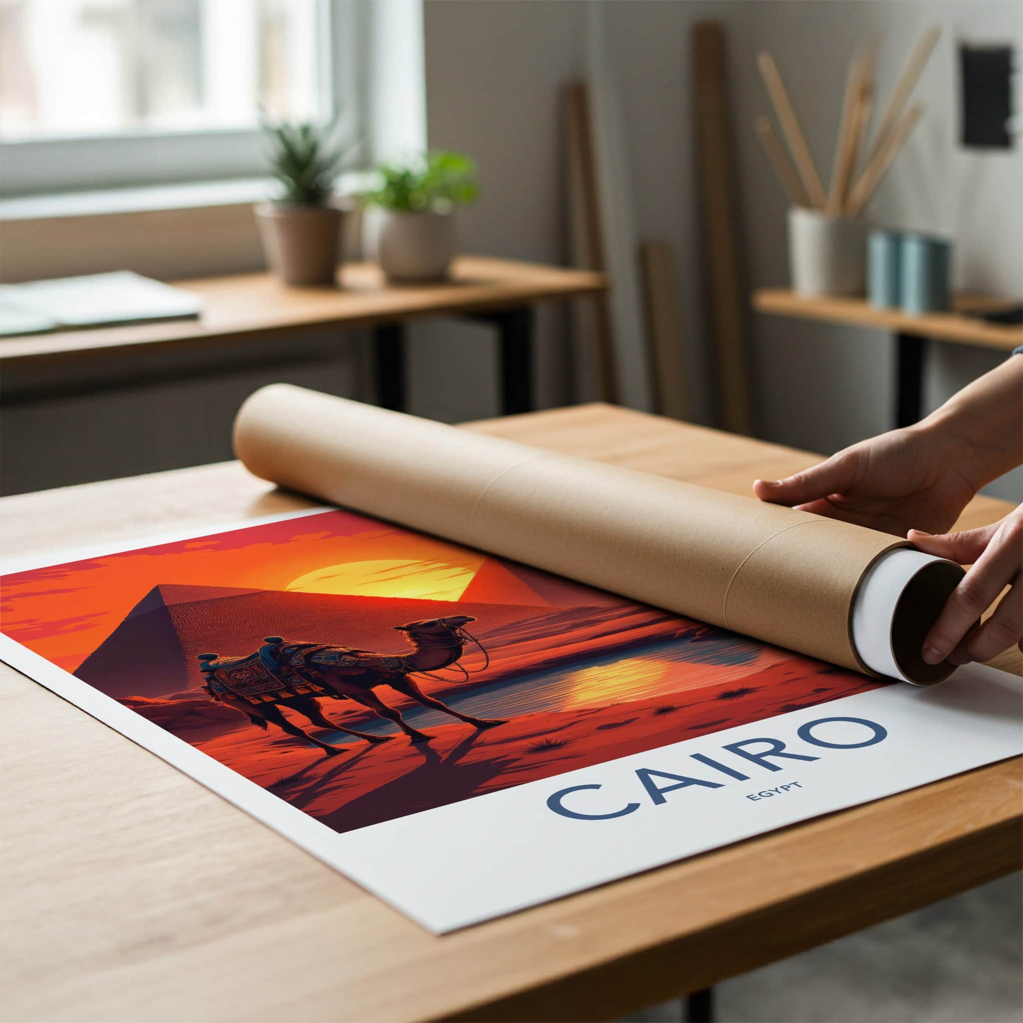 Cairo Poster - Egypt Framed Print - Desert Pyramid Sunset Lounge Decor