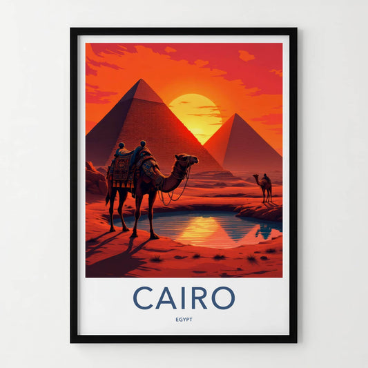 Cairo Poster - Egypt Framed Print - Desert Pyramid Sunset Lounge Decor