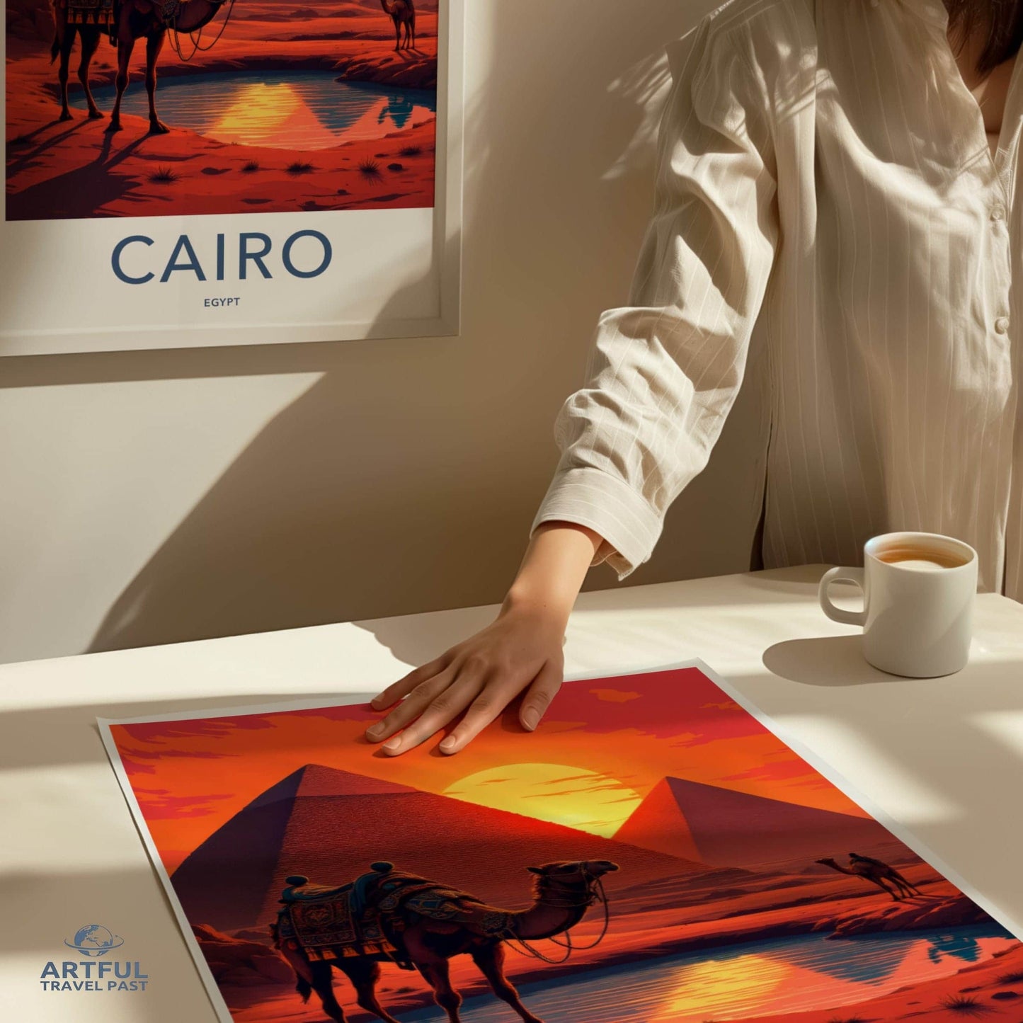 Cairo Poster - Egypt Framed Print - Desert Pyramid Sunset Lounge Decor