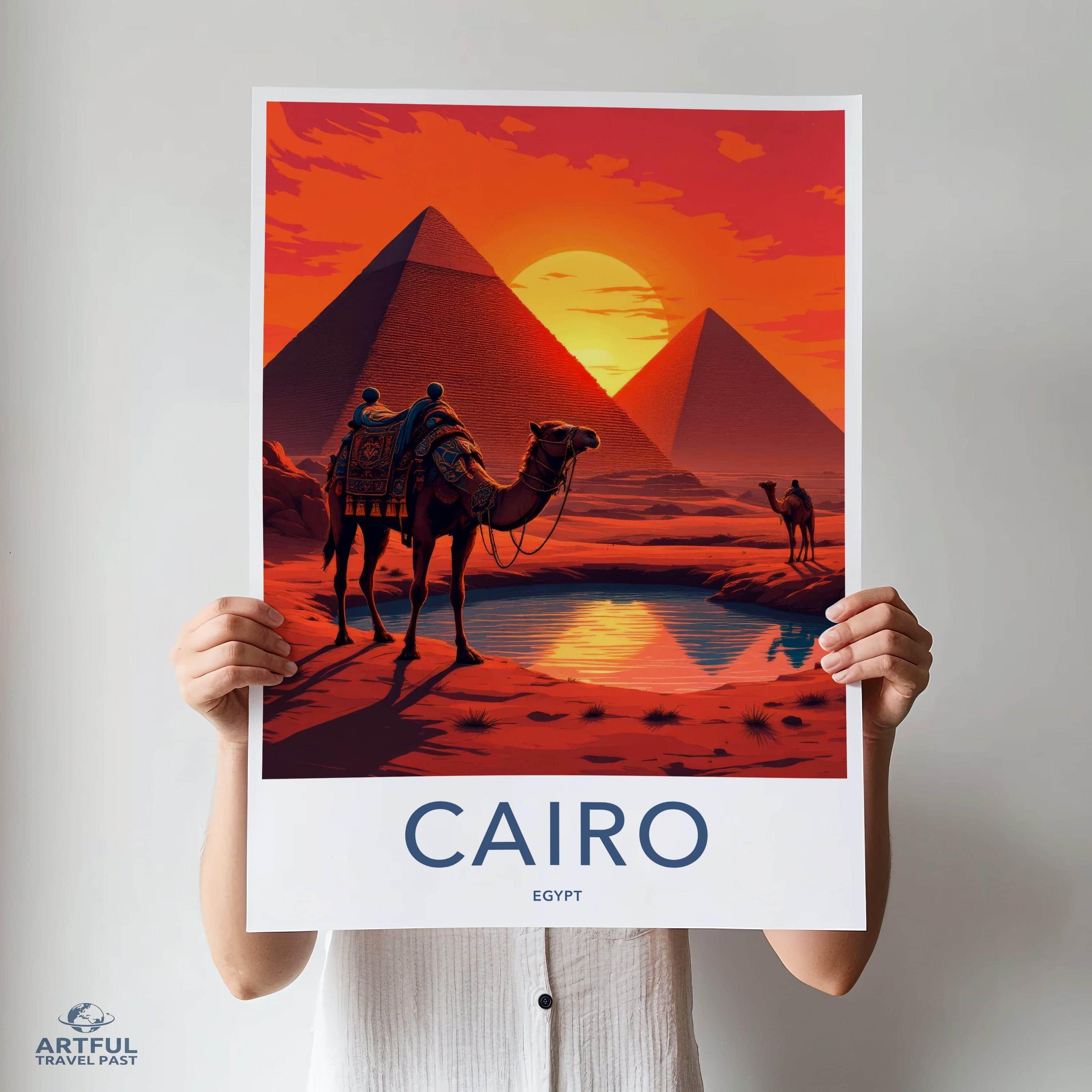 Cairo Poster - Egypt Framed Print - Desert Pyramid Sunset Lounge Decor