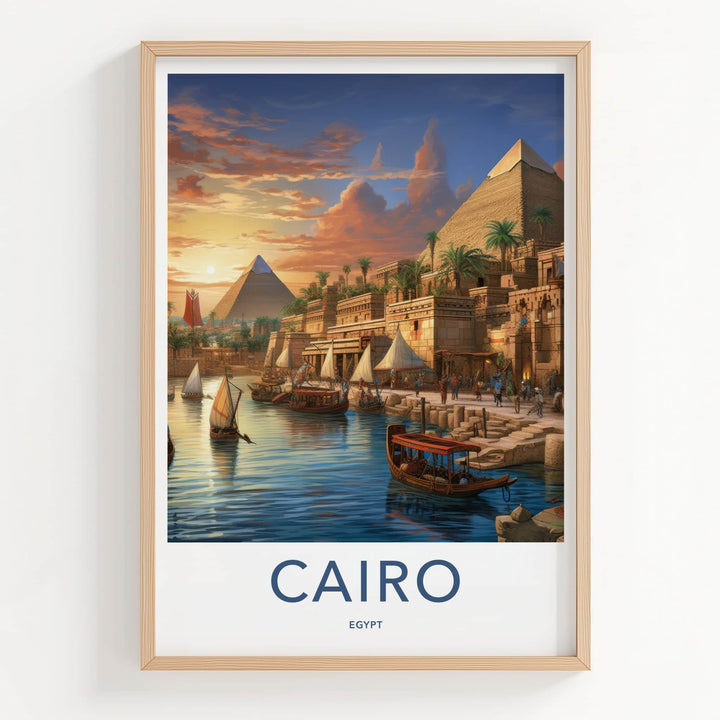 Cairo Poster - Egypt Framed Print - Pyramids River Sunset Framed Decor