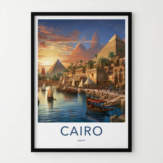 Cairo Poster - Egypt Framed Print - Pyramids River Sunset Framed Decor