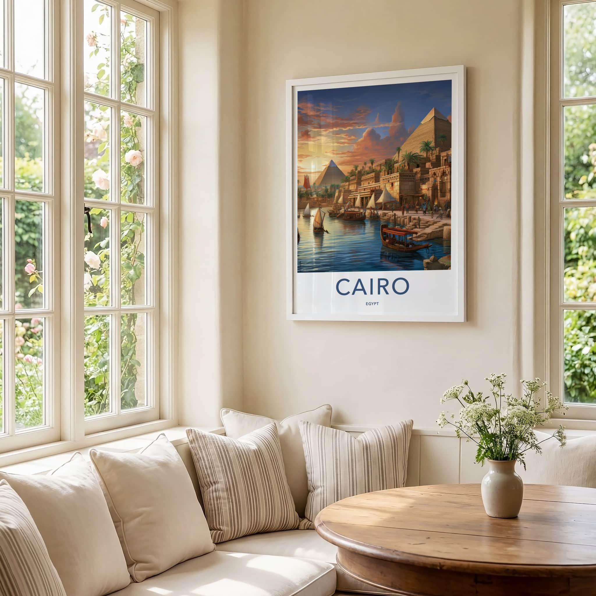 Cairo Poster - Egypt Framed Print - Pyramids River Sunset Framed Decor