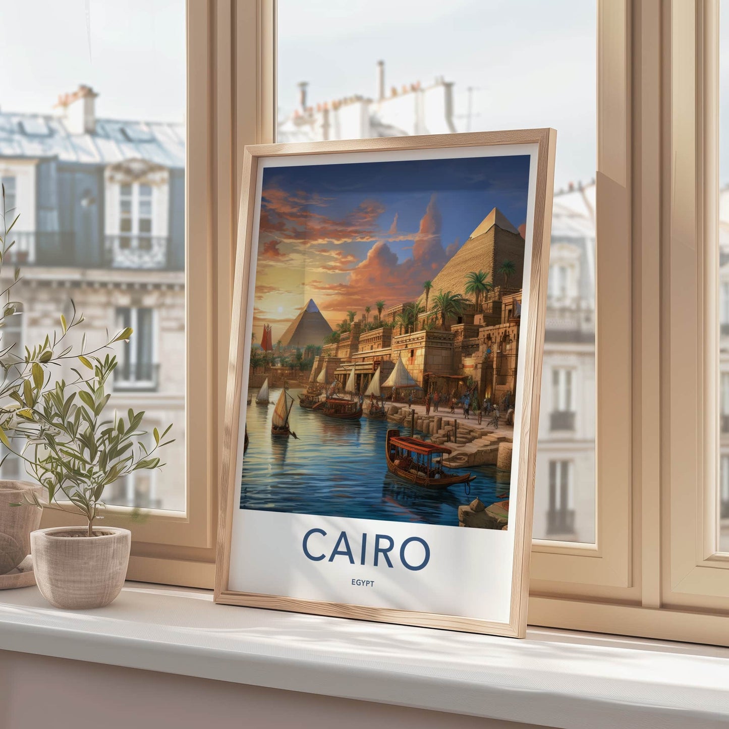 Cairo Poster - Egypt Framed Print - Pyramids River Sunset Framed Decor