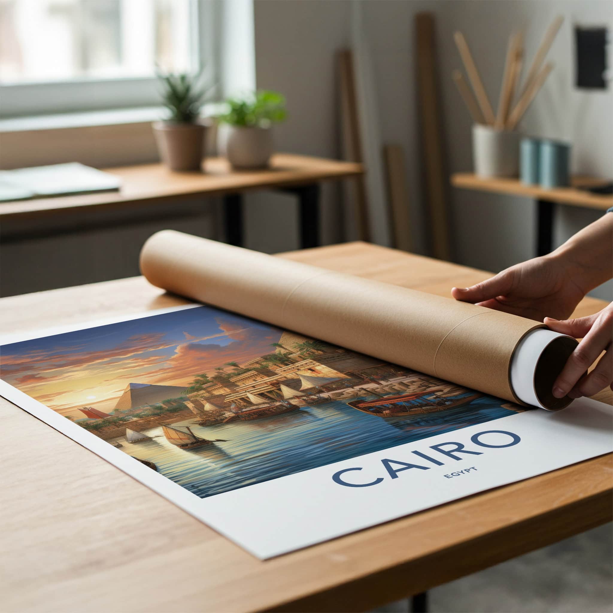 Cairo Poster - Egypt Framed Print - Pyramids River Sunset Framed Decor