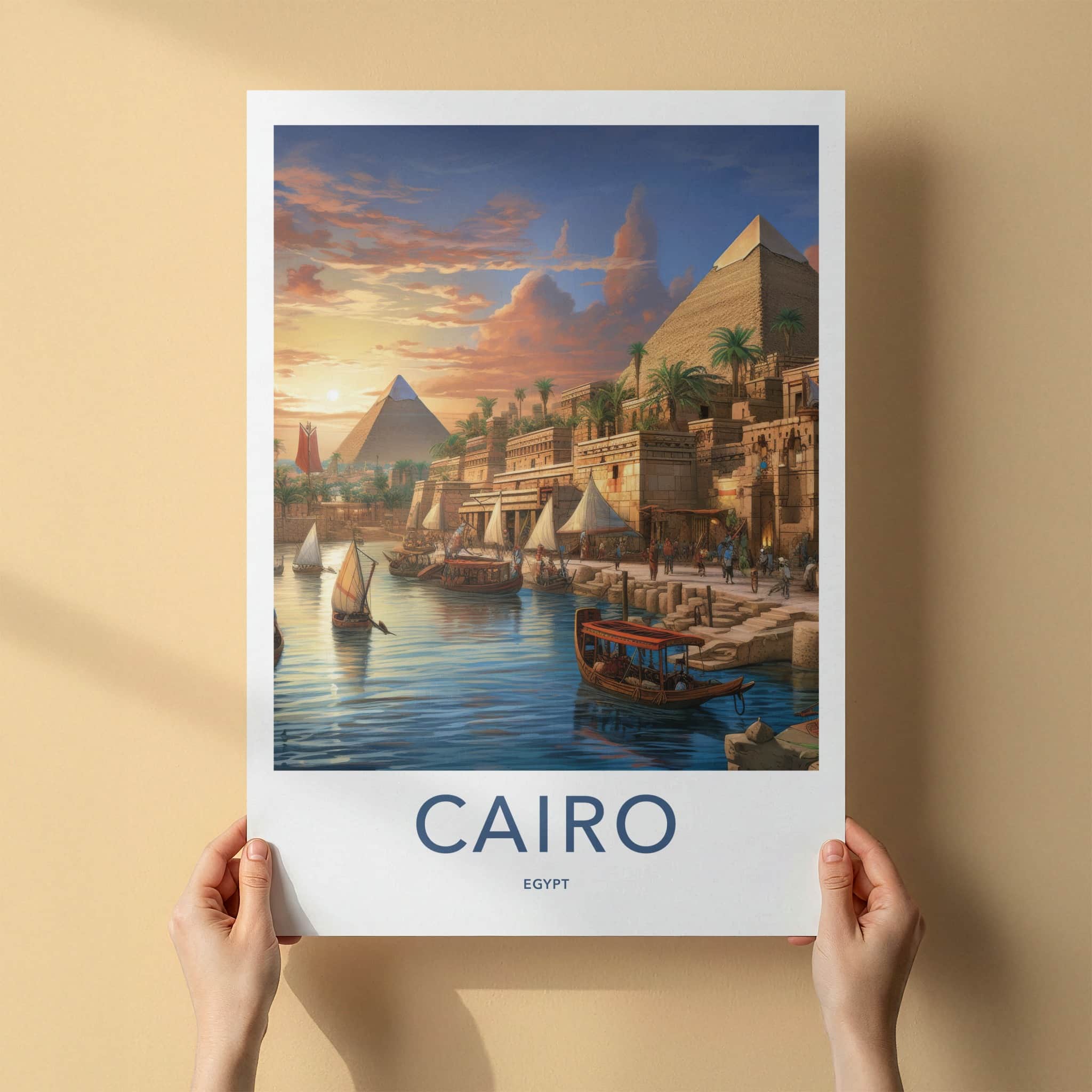 Cairo Poster - Egypt Framed Print - Pyramids River Sunset Framed Decor