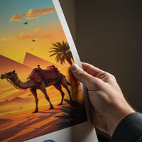 Cairo Poster - Egypt Travel Art - Ancient Pyramids Camel Home Decor