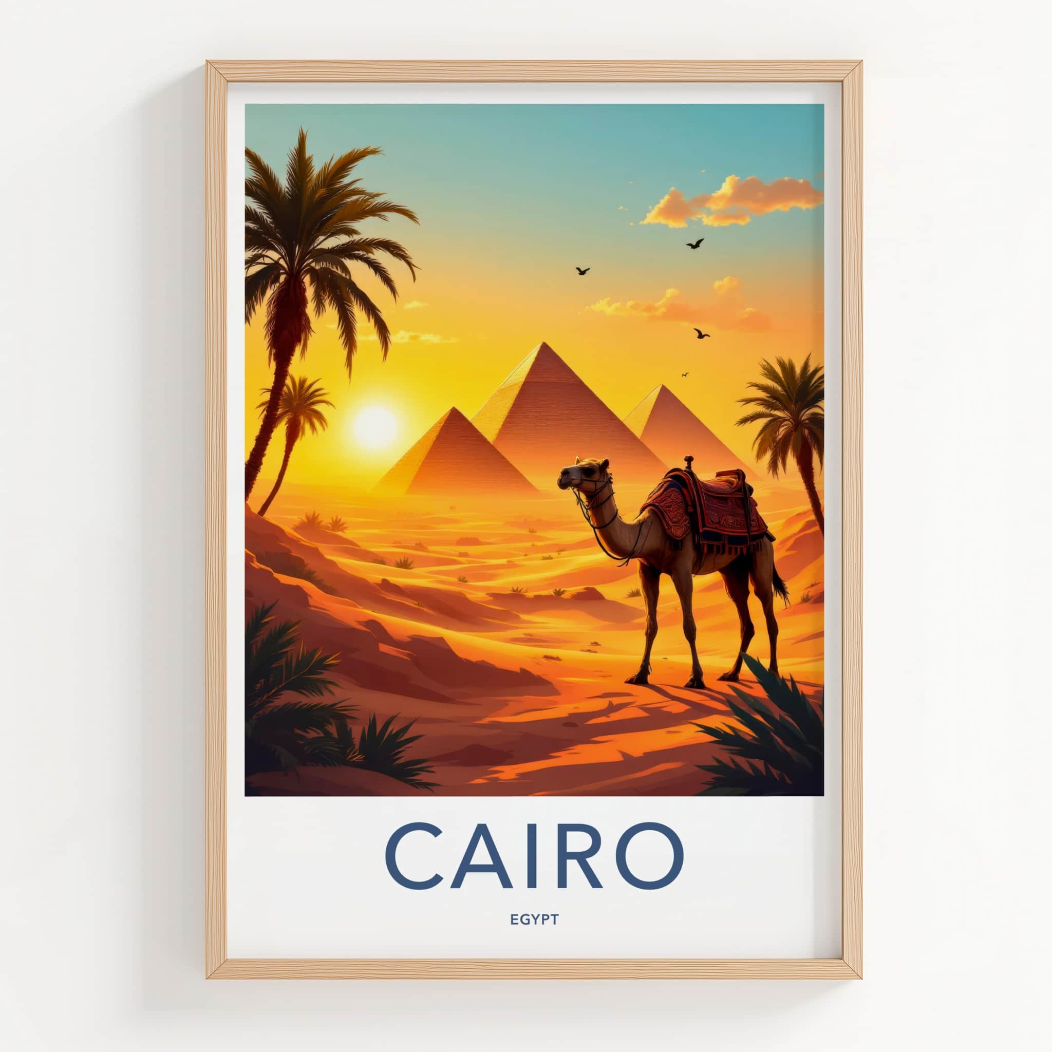 Cairo Poster - Egypt Travel Art - Ancient Pyramids Camel Home Decor