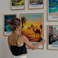 Cairo Poster - Egypt Travel Art - Ancient Pyramids Camel Home Decor